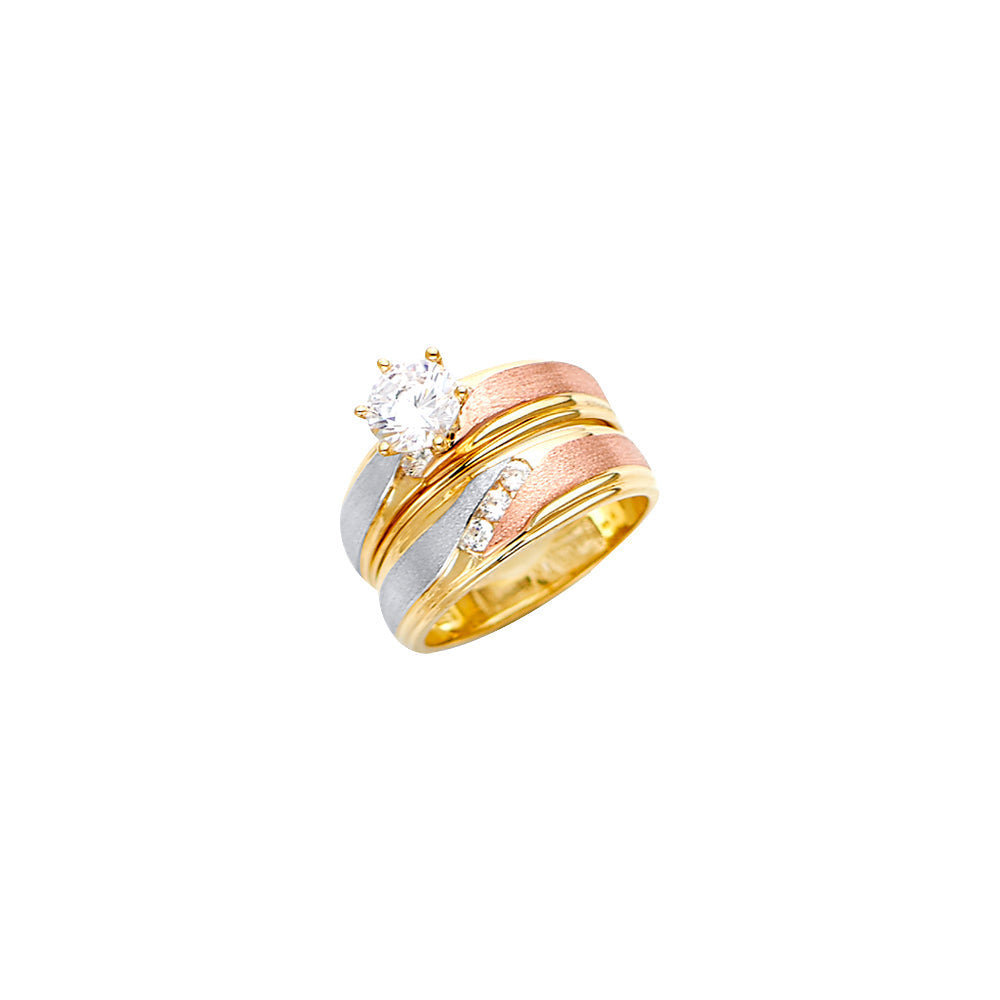 14K Tricolor Ladies CZ Wedding Band Only