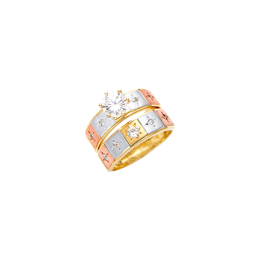 14K Tricolor CZ Engagement Ring or Trio Set