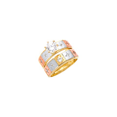 14K Tricolor CZ Engagement Ring or Trio Set
