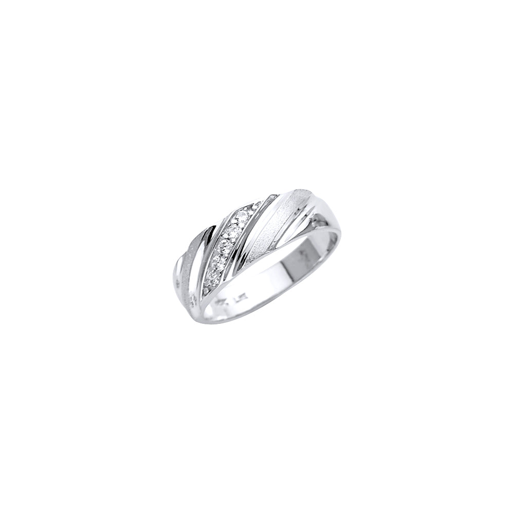 14K White Men's CZ Wedding Band or Trio Set
