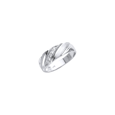 14K White Men's CZ Wedding Band or Trio Set