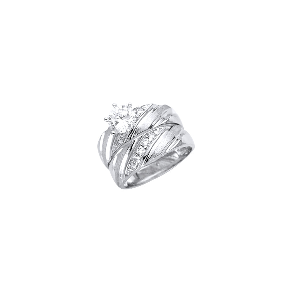 14K White CZ Engagement Ring or Trio Set