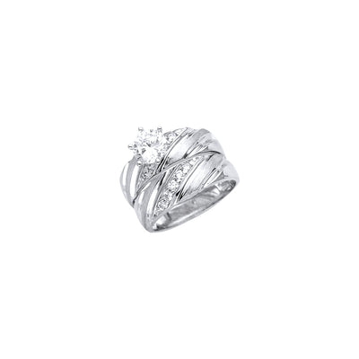 14K White Ladies CZ Wedding Band or Trio Set