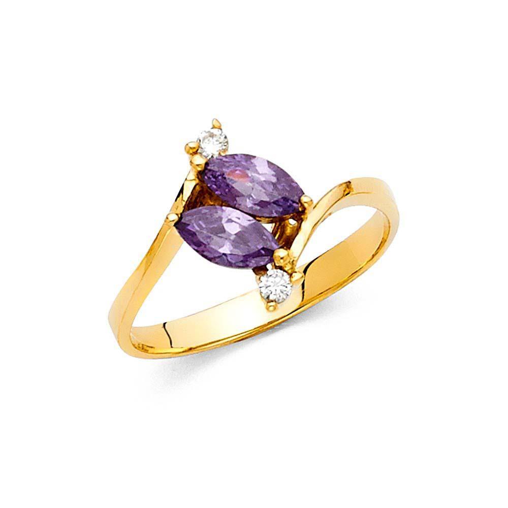 14K Yellow Gold Two Amethyst CZ Rings