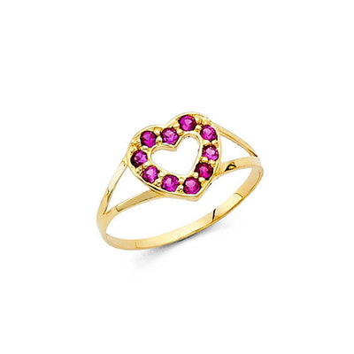 14K Yellow Gold 8mm CZ Red Heart Shape Babies Ring - silverdepot