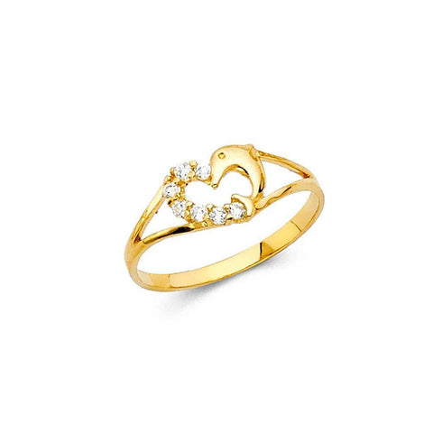 14K Yellow Gold 6mm CZ White Heart Shape Babies Ring