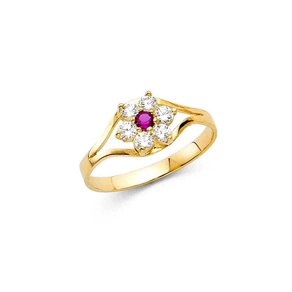 14K Yellow Gold 6mm CZ Flower Shape Babies Ring - silverdepot