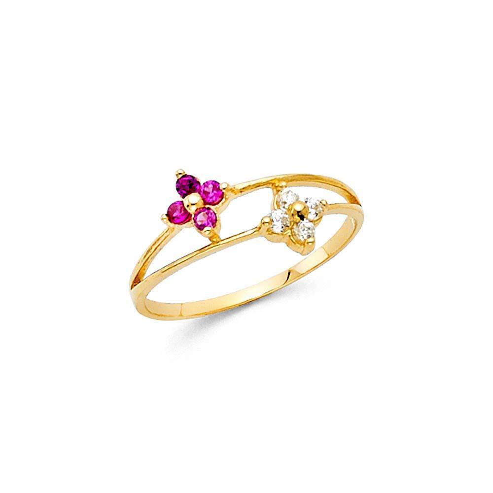 14K Yellow Gold 6mm CZ Red and White Babies Ring