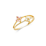 14K Yellow Gold 6mm CZ Pink and White Babies Ring