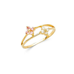14K Yellow Gold 6mm CZ Pink and White Babies Ring