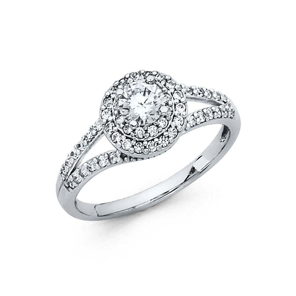 14K White Gold 4mm Center Stone Round Shaped Cubic Zirconia Engagement Ring