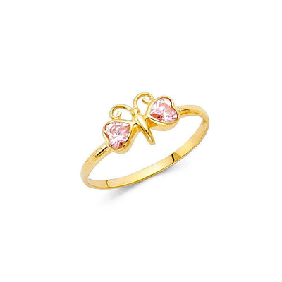 14K Yellow Gold 6mm CZ White Butterfly Shape Babies Ring - silverdepot