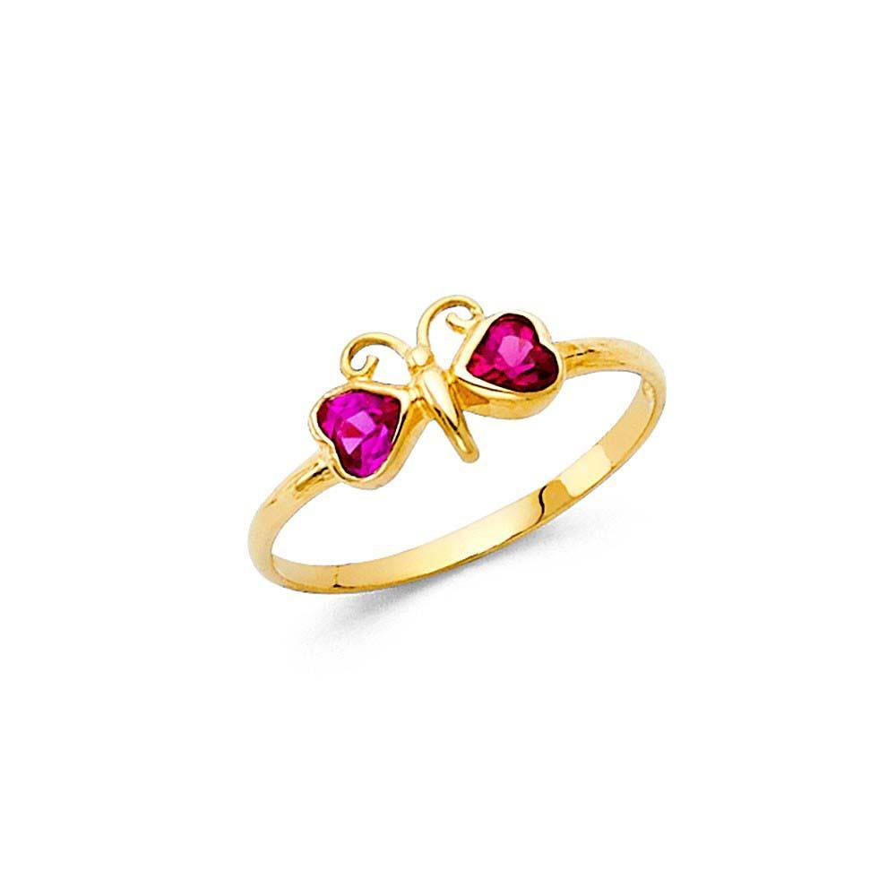 14K Yellow Gold 6mm CZ Red Butterfly Shape Babies Ring