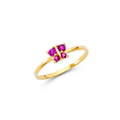 14K Yellow Gold 4mm CZ Purple Butterfly Shape Babies Ring - silverdepot