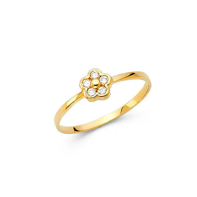 14K Yellow Gold 6mm CZ White Flower Shape Babies Ring - silverdepot