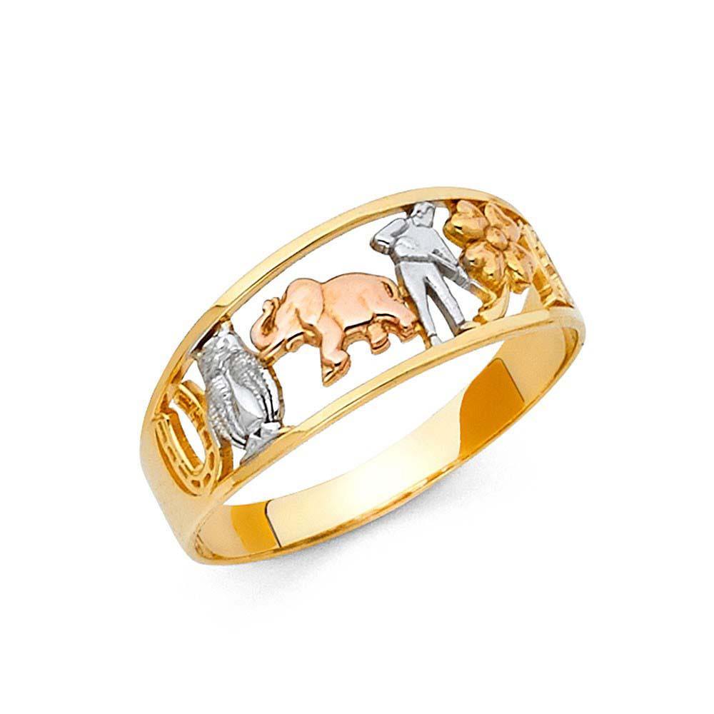 14K Tri Color 8mm Lucky Ring