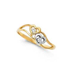 14K Two Tone Gold 7mm Two Heart Clear CZ Ring