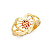 14K Two Tone 12mm Assorted Fancy Flower Ring