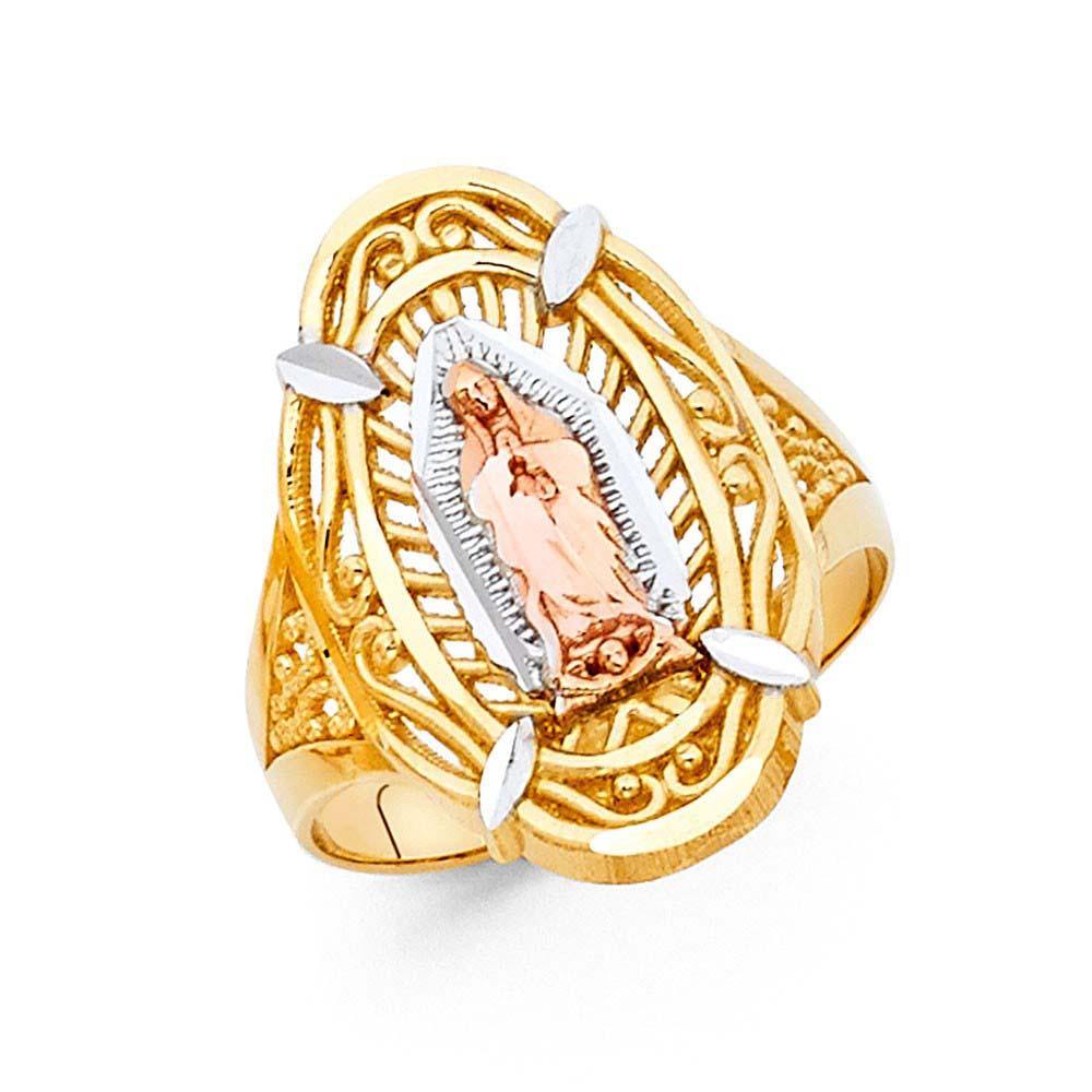 14K Tri Color 21mm Guadalupe Religious Ring - silverdepot