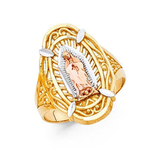 Load image into Gallery viewer, 14K Tri Color 21mm Guadalupe Religious Ring - silverdepot