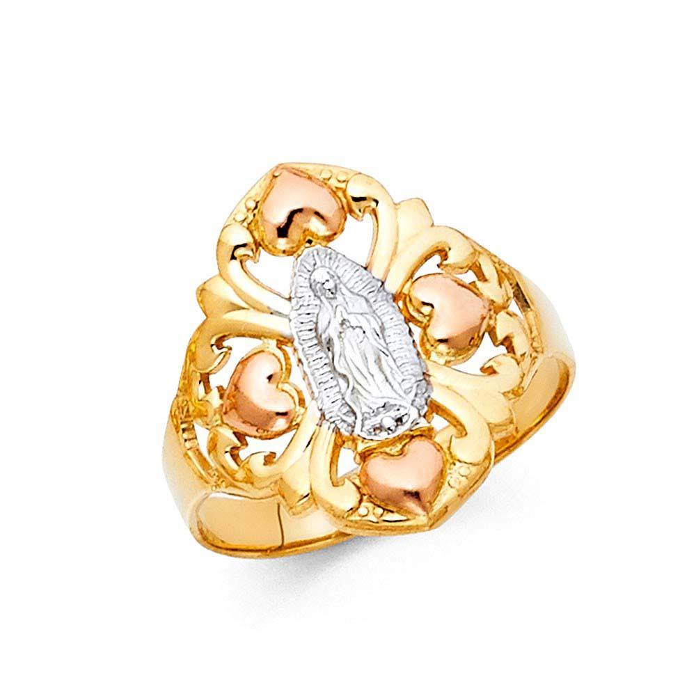 14K Tri Color 19mm Our Lady of Guadalupe Ring