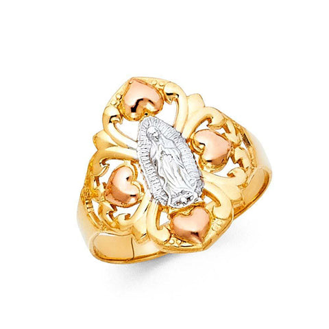 14K Tri Color 19mm Our Lady of Guadalupe Ring