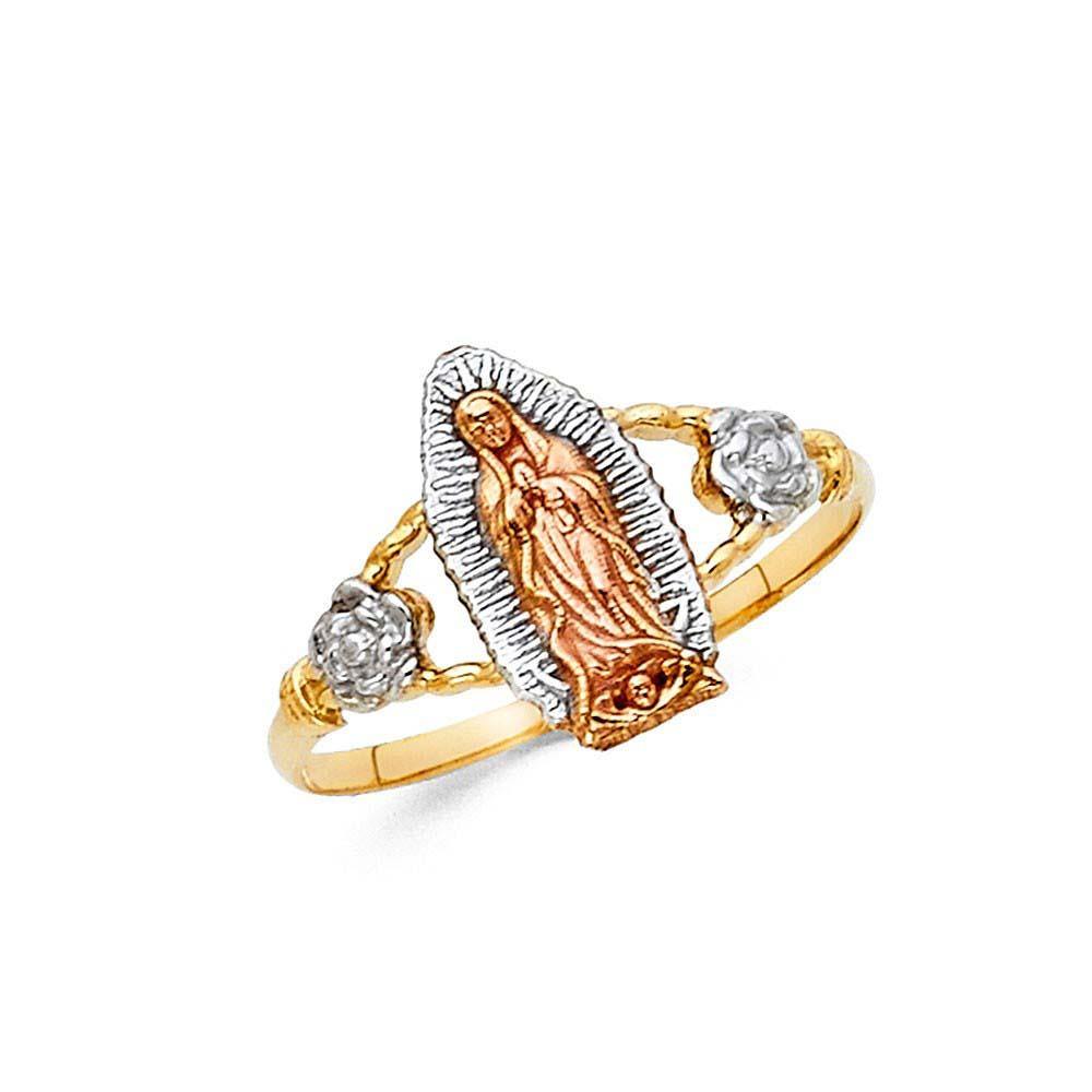 14K Tri Color 13mm Guadalupe Religious Ring