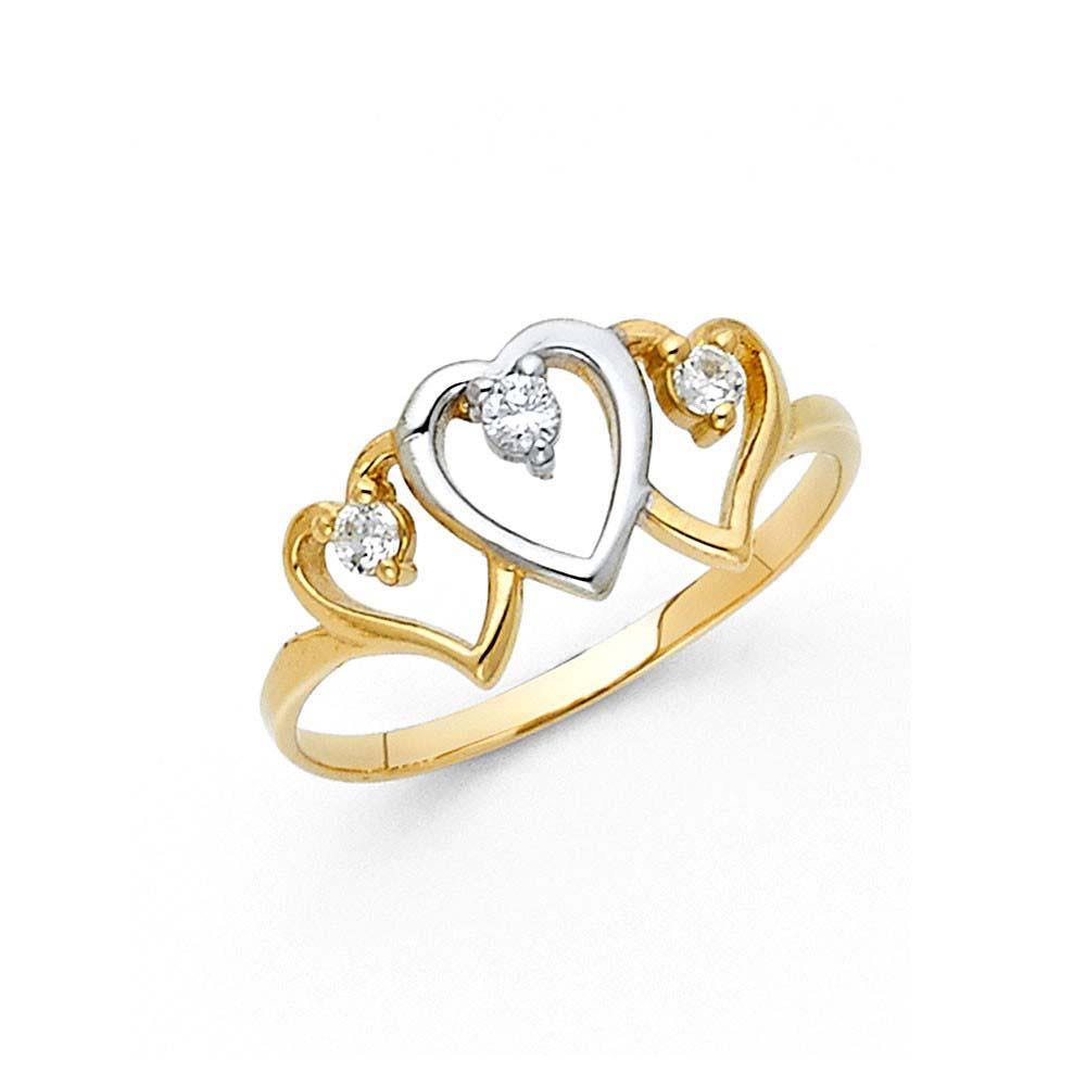 14K Two Tone 9mm Clear CZ Assorted Fancy Heart Ring - silverdepot