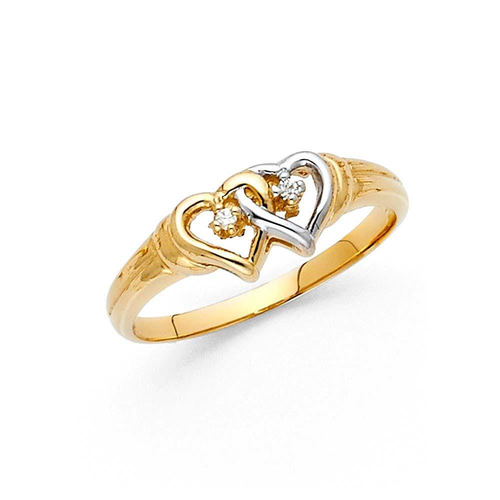 14K Two Tone 7mm Clear CZ Assorted Fancy Heart Ring