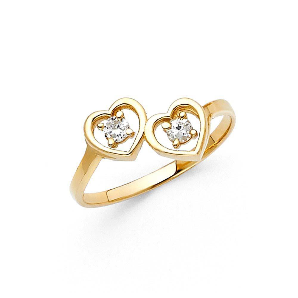 14K Yellow Gold 10mm Clear CZ Assorted Heart Ring