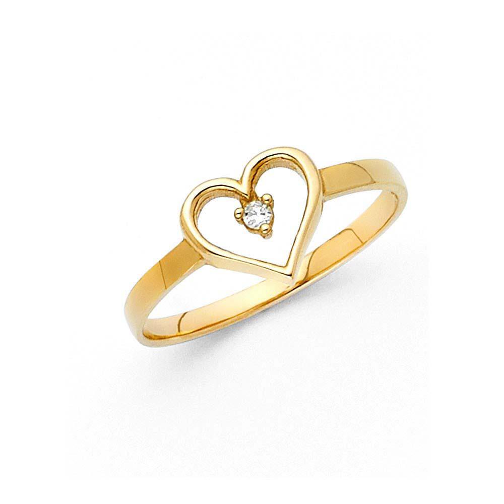 14K Yellow Gold 8mm Clear CZ Assorted Heart Ring