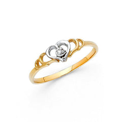 14K Two Tone 5mm Clear CZ Assorted Fancy Heart Ring