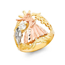 Load image into Gallery viewer, 14K Tri Color 18mm Clear CZ 15 Years Ring - silverdepot
