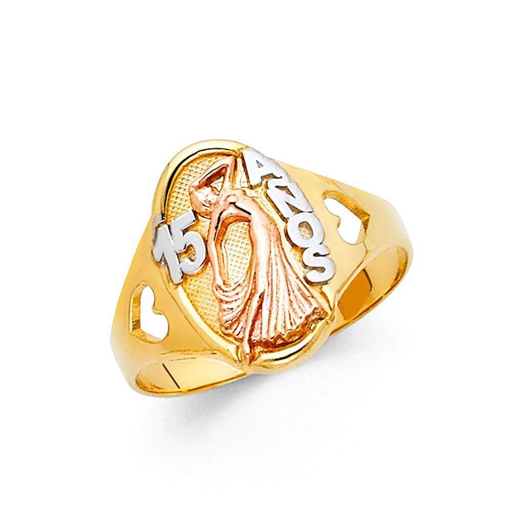 14K Tri Color 15mm 15 Years Ring - silverdepot
