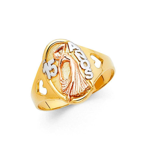 14K Tri Color 15mm 15 Years Ring