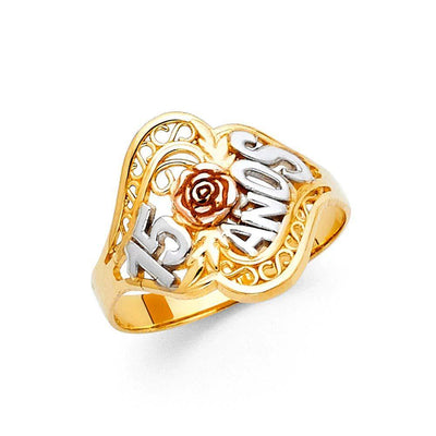 14K Tri Color 15mm 15 Years Ring - silverdepot