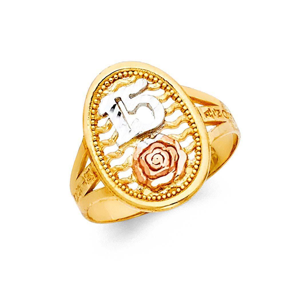 14K Tri Color 17mm 15 Years Ring - silverdepot