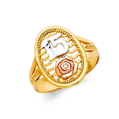 14K Tri Color 17mm 15 Years Ring - silverdepot
