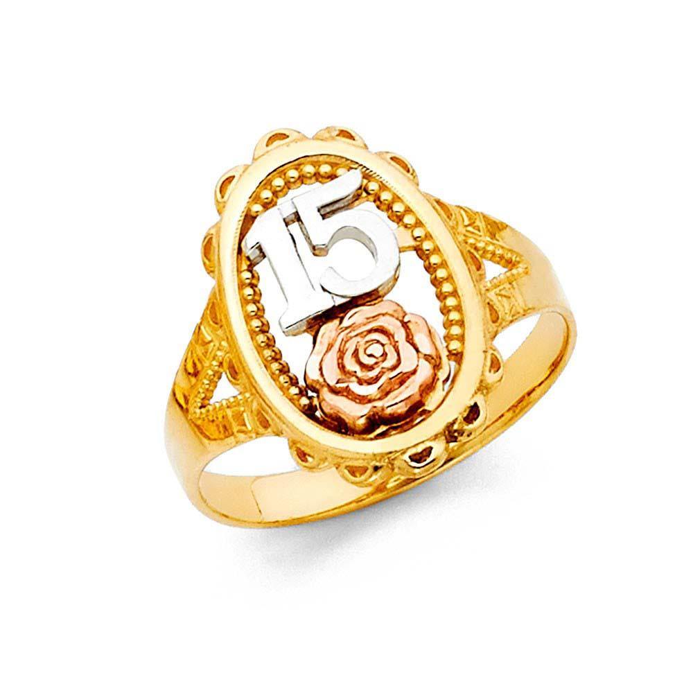 14K Tri Color 17mm 15 Years Ring