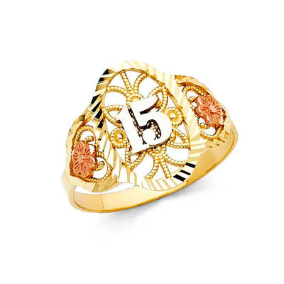 14K Tri Color 16mm 15 Years Ring - silverdepot