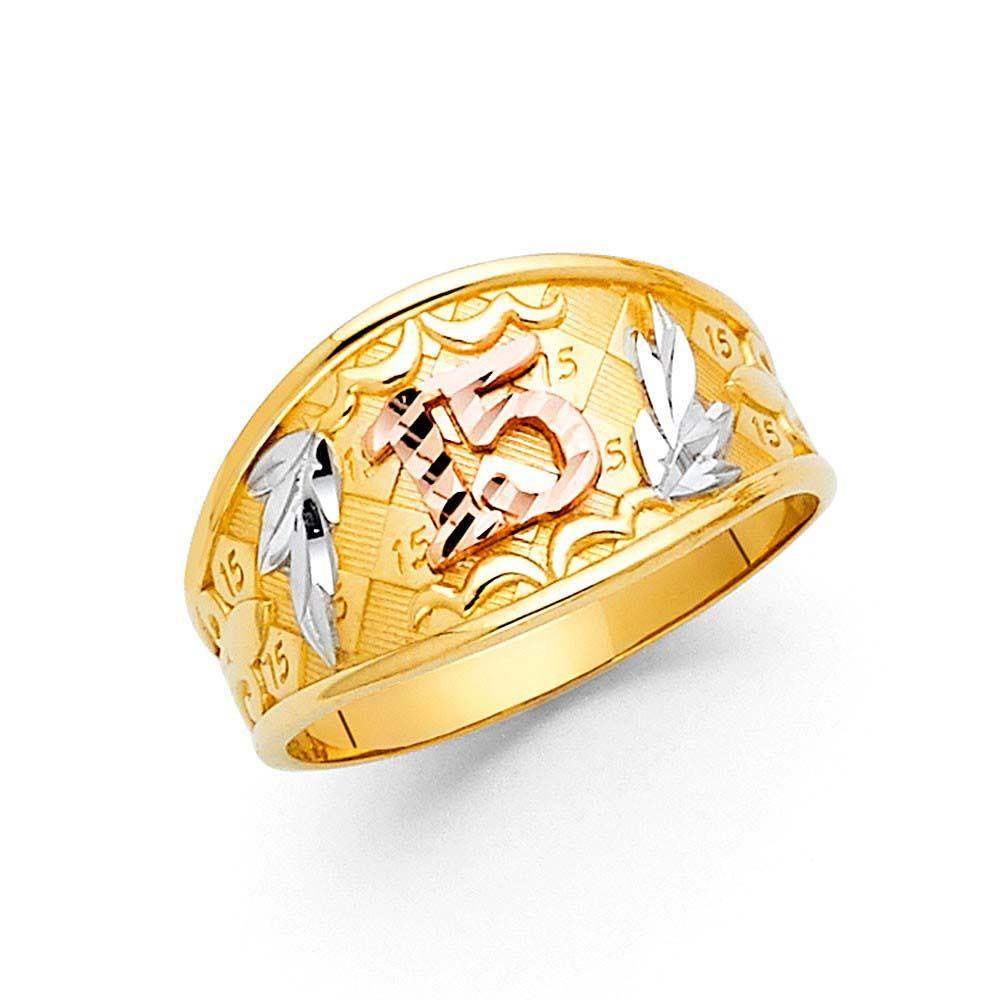 14K Tri Color 11mm 15 Years Ring
