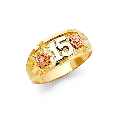 14K Tri Color 8mm 15 Years Ring - silverdepot