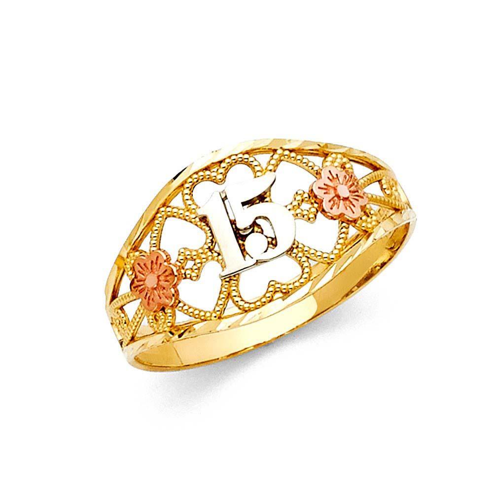 14K Tri Color 11mm 15 Years Ring - silverdepot