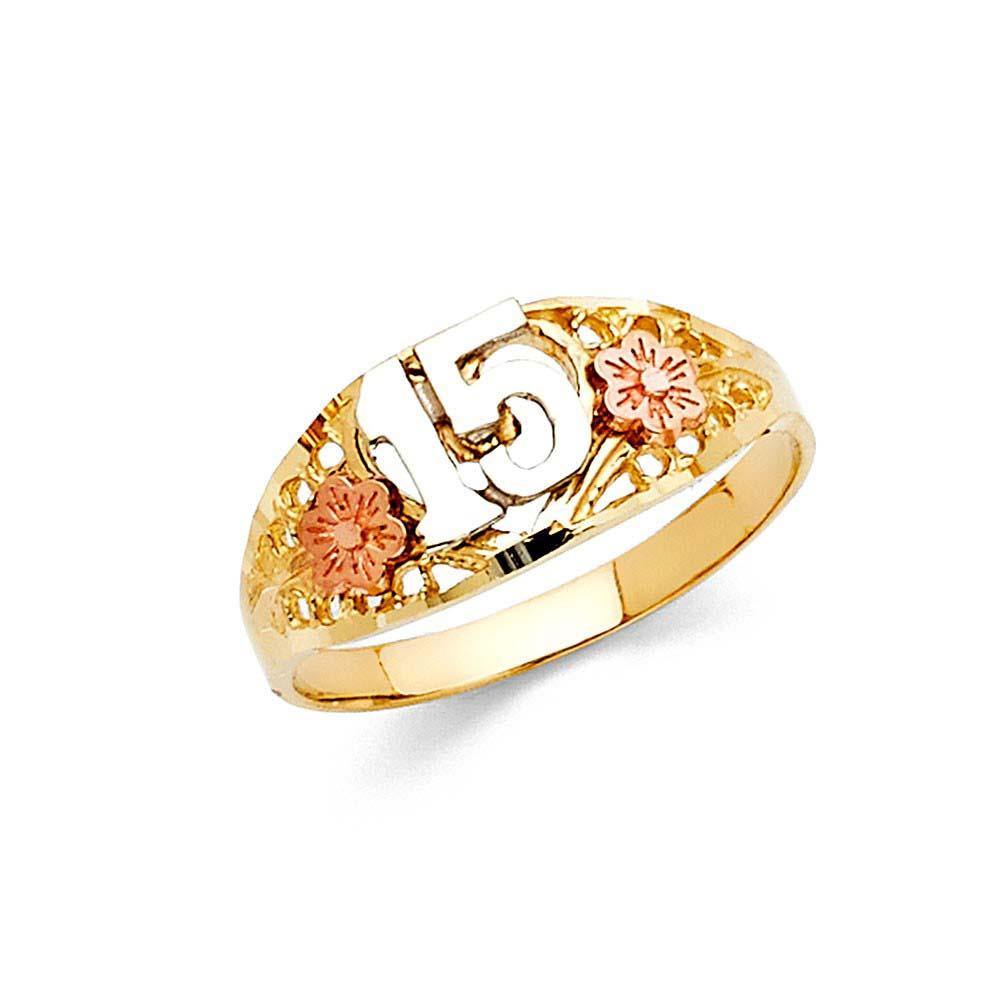 14K Tri Color 8mm 15 Years Ring - silverdepot