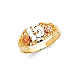 14K Tri Color 8mm 15 Years Ring