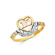 Load image into Gallery viewer, 14K Tri Color 11mm 15 Years Clear CZ Heart Ring - silverdepot