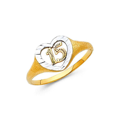 14K Tri Color 10mm 15 Years Clear CZ Heart Ring - silverdepot