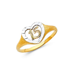 14K Tri Color 10mm 15 Years Clear CZ Heart Ring