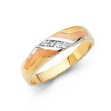 14K Tri Color 5mm CZ Wedding Trio Mens Band Sets