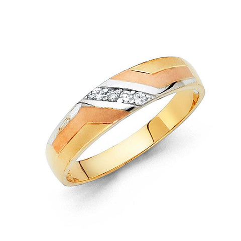 14K Tri Color 5mm CZ Wedding Trio Mens Band Sets